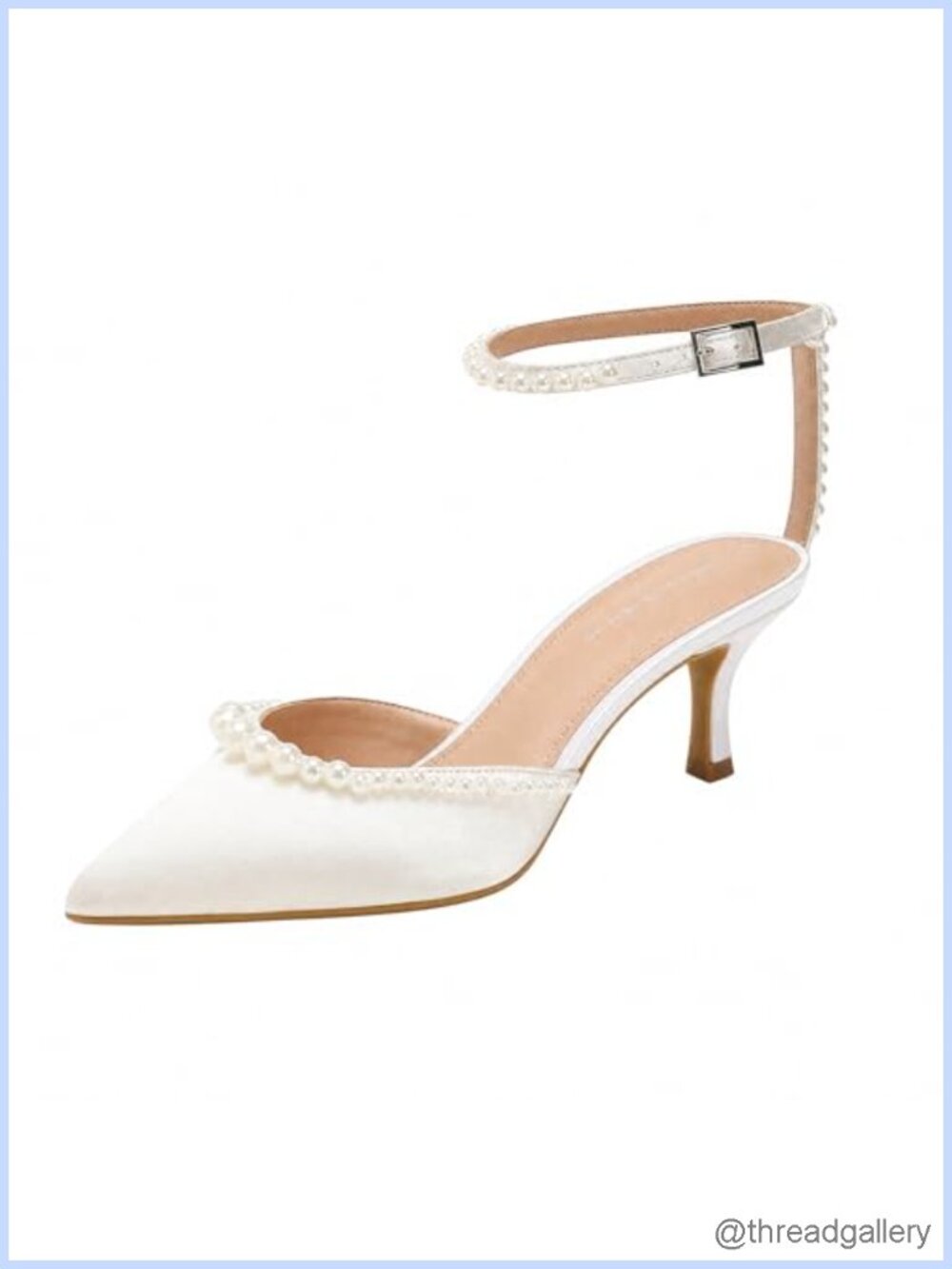 Pearl Kitten Heel Pumps Satin Pointed Toe Wedding Shoes